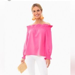 Tuckernuck off the shoulder Marguerite top.  Size S.  Hot pink. NWT.
